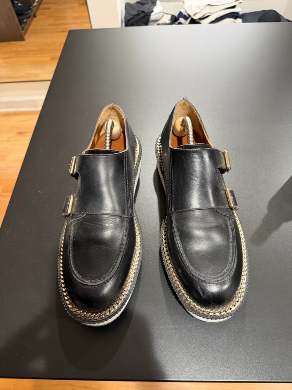 Givenchy Black Leather Monk Strap Derby with Gold Buckles - Picture 13 of 16